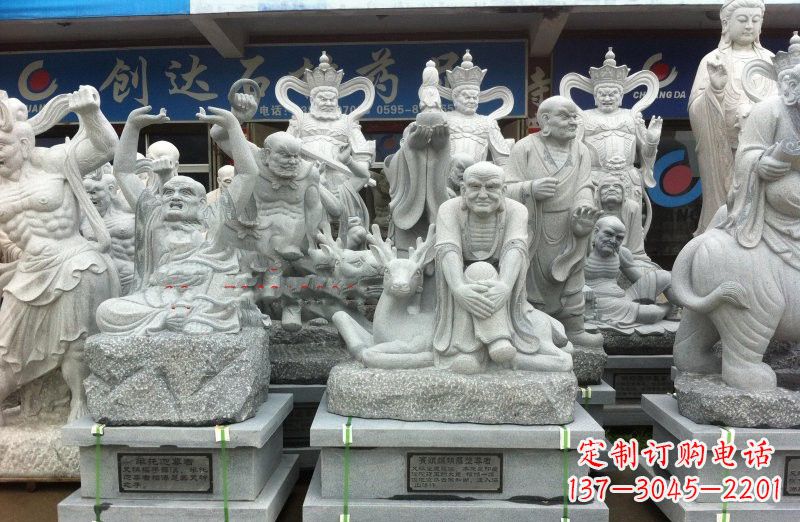 温州大理石坐式罗汉禅修雕塑