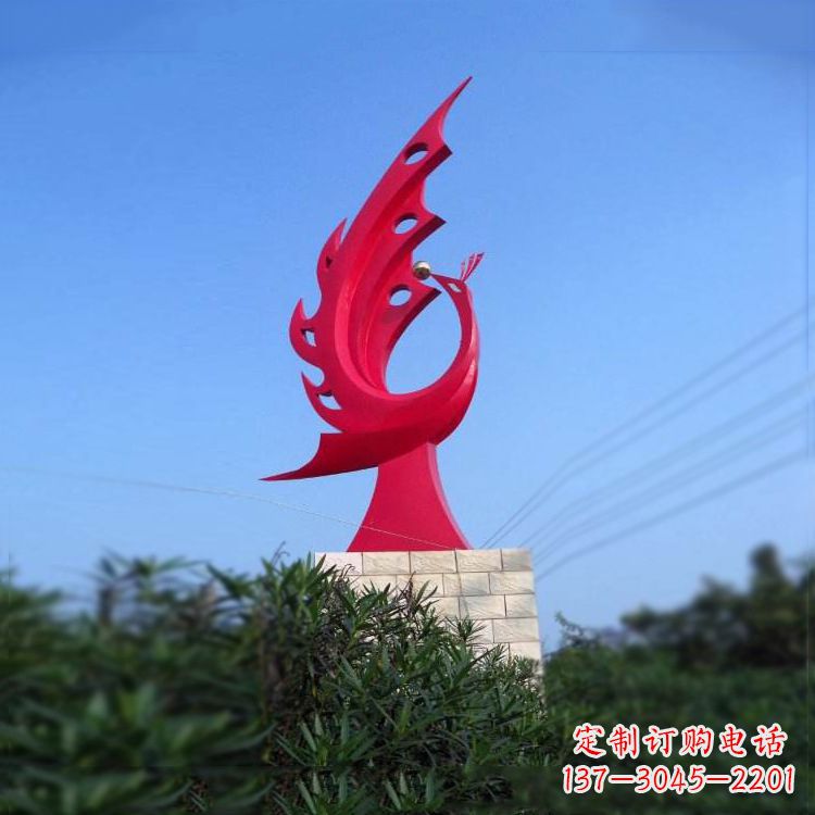 温州大象红色凤凰不锈钢雕塑-城市动物标识景观雕塑