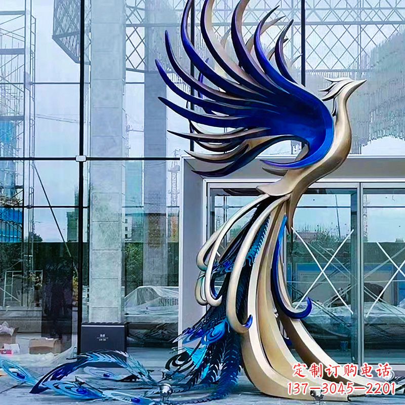 温州精美彩绘不锈钢孔雀雕塑