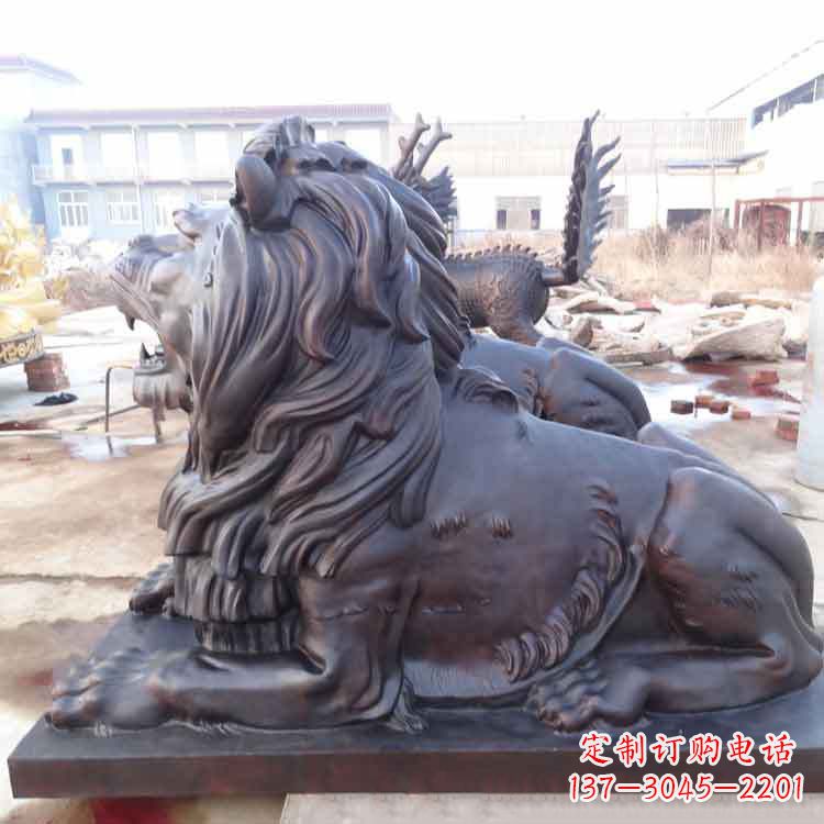 温州大型纯铜港币狮子动物雕塑