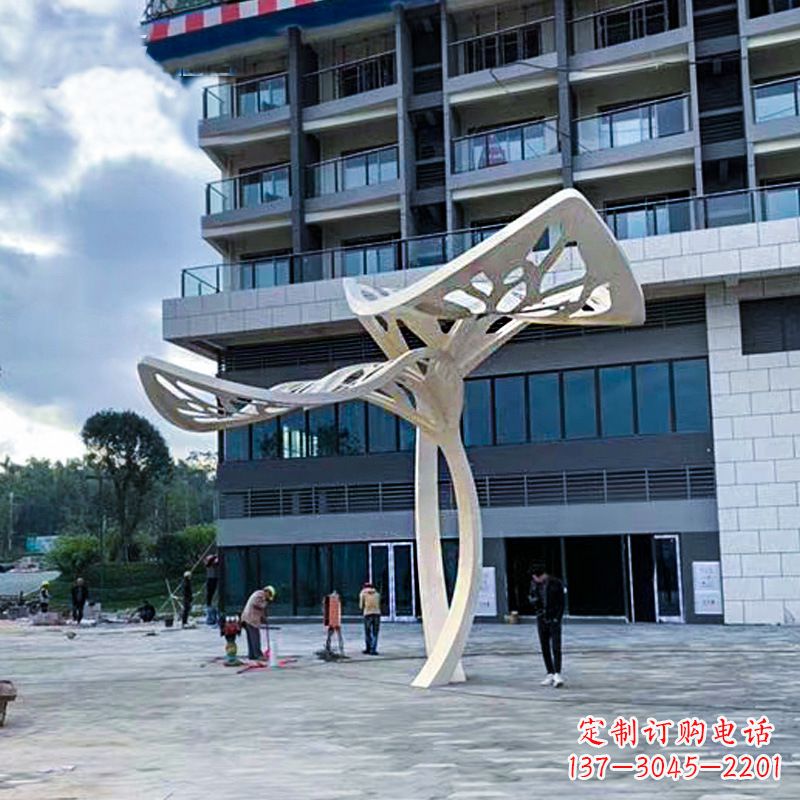 温州大型广场不锈钢抽象树叶雕塑
