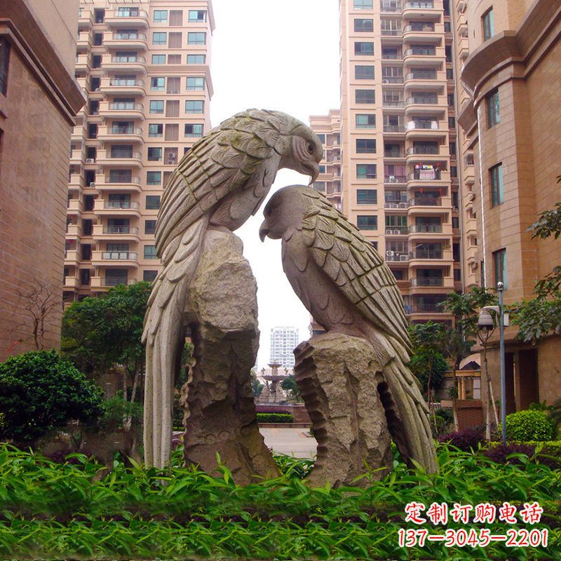 温州大型石雕鹦鹉景观雕塑-小区吉祥动物雕塑