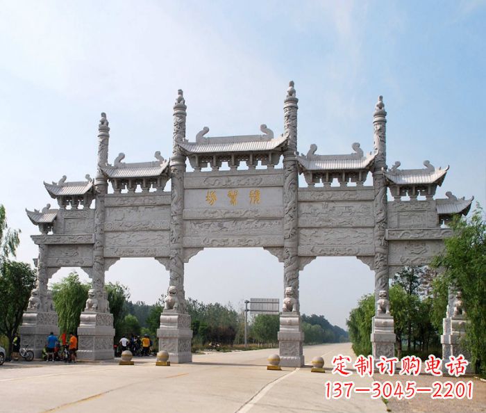温州大型五门道路石雕牌坊定制