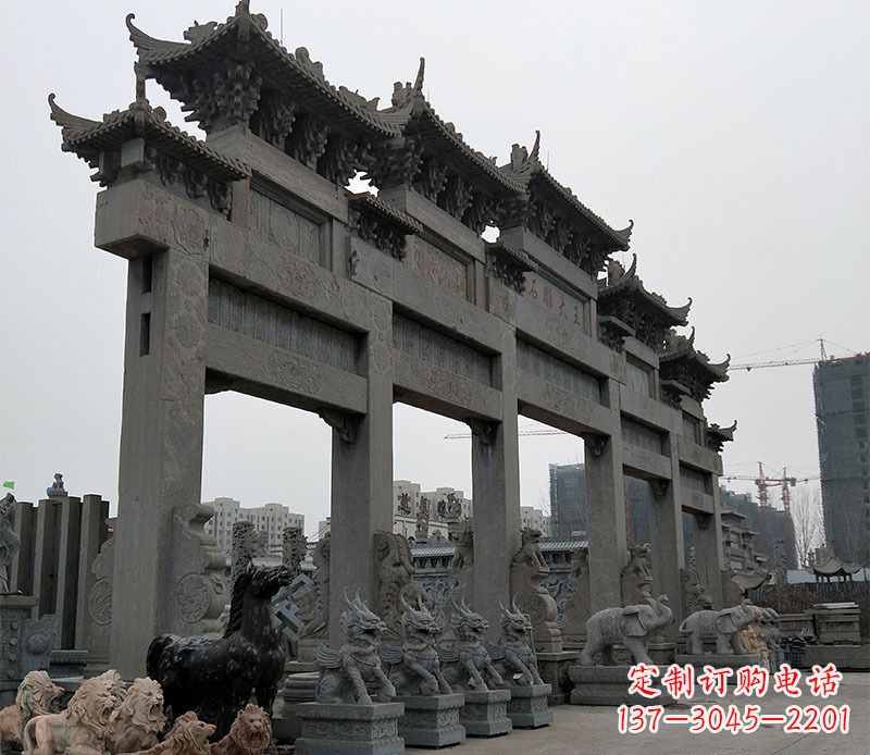 温州大型五门仿古牌坊石雕 (3)