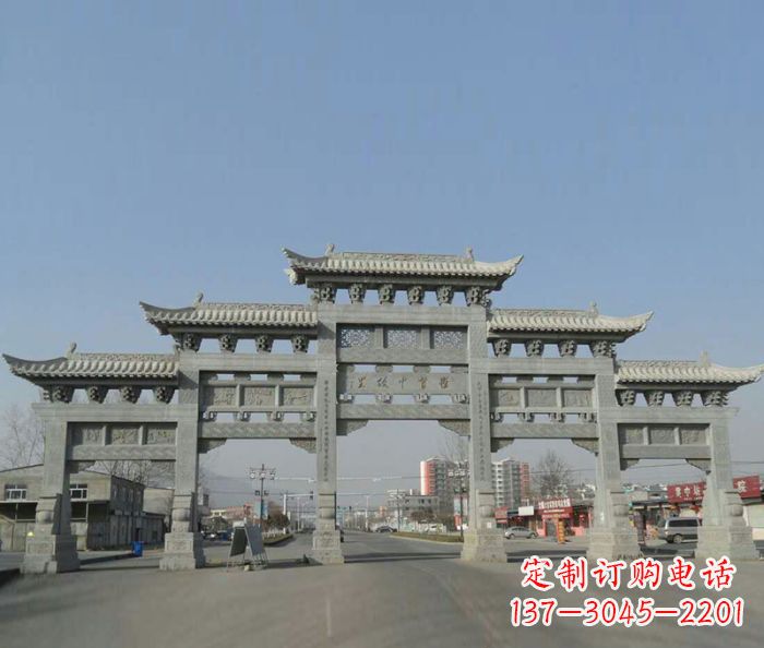 温州大型五门石雕牌坊 (2)