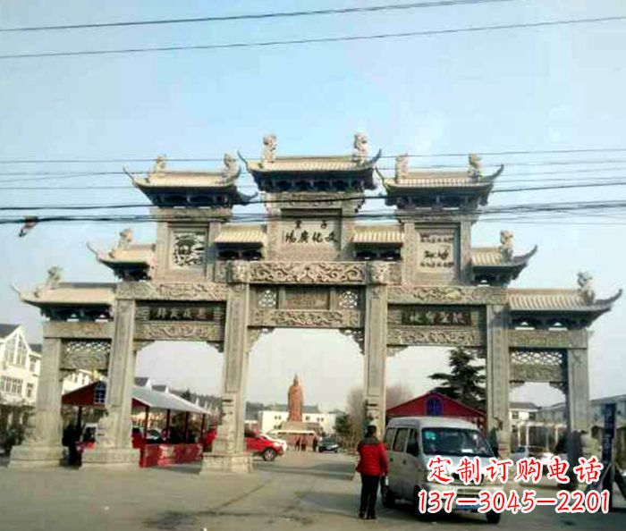 温州大型五门石雕牌坊 (3)