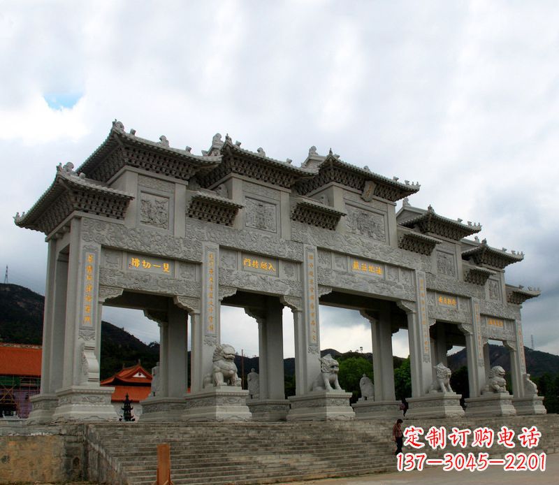 温州大型五门石雕牌楼雕塑 