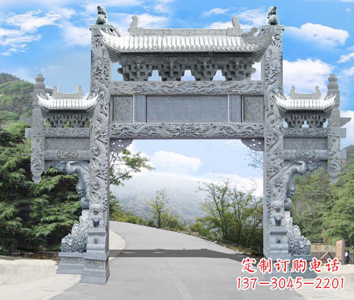 温州单门村口石雕牌坊 (3)