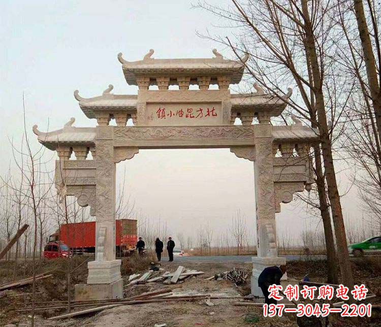 温州单门大理石牌坊石雕_2