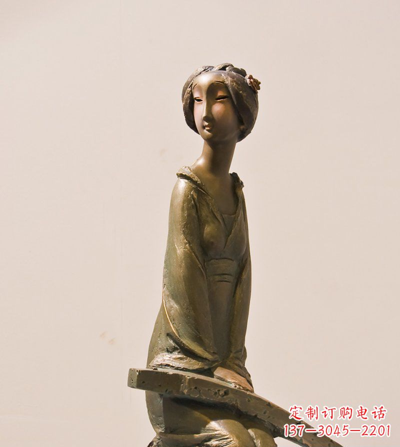 温州弹古筝的女人铜雕古代人物雕塑