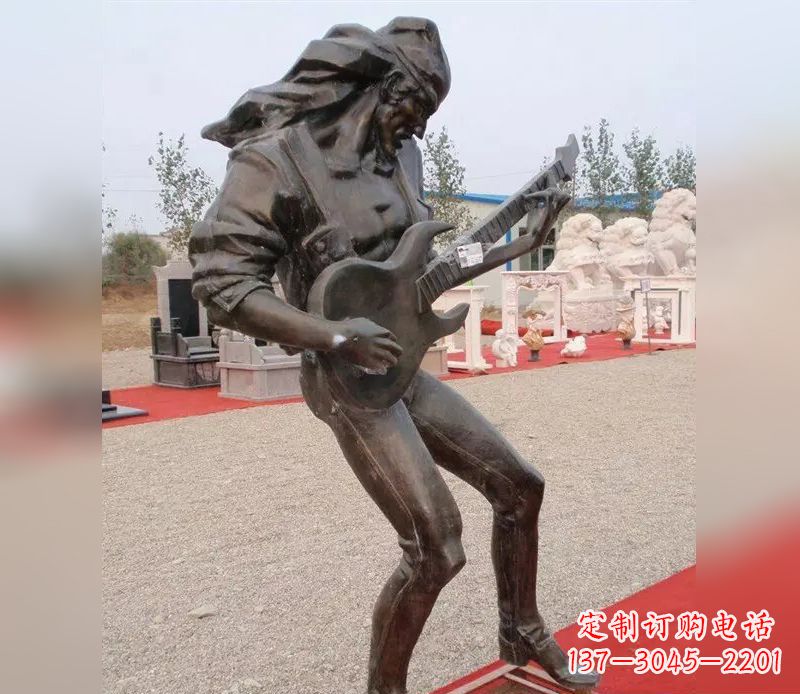 温州弹吉他广场小品人物铜雕