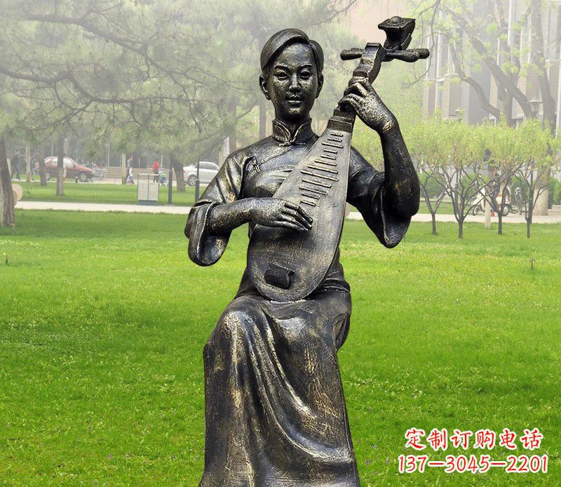 温州高质量青铜人物弹琵琶雕塑
