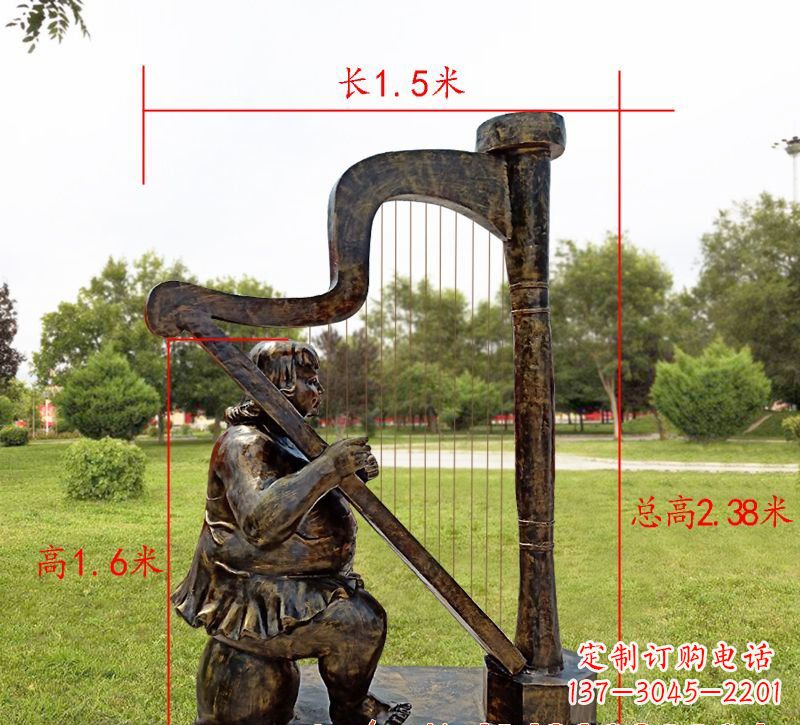 温州手工铜制竖琴雕塑