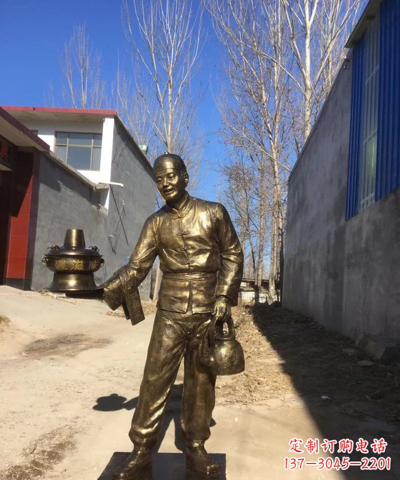 温州店小二铜雕火锅人物定制