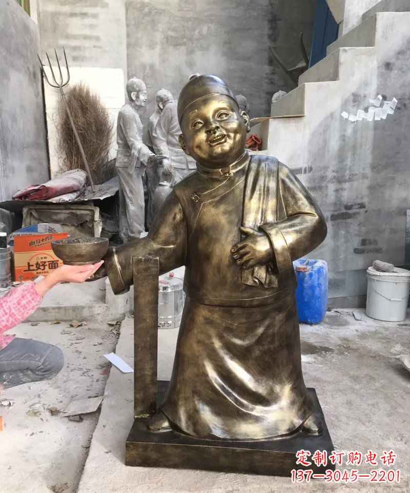 温州店小二铜雕——精美精致的人物雕塑