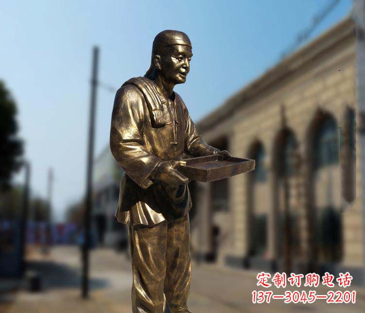 温州古典神秘的店小二人物铜雕