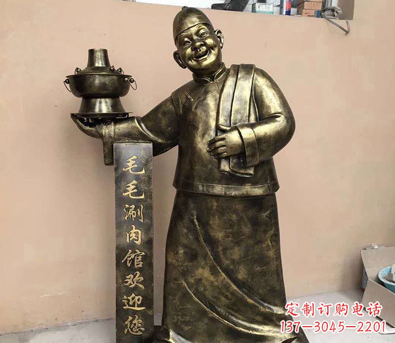 温州店小二铜雕——精致细腻的艺术之美