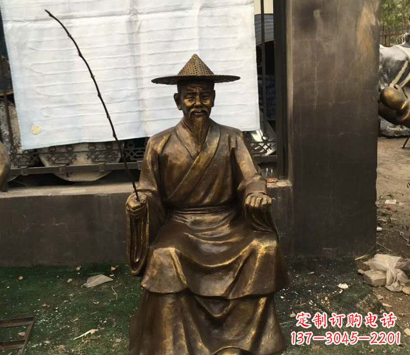 温州钓鱼的渔翁铜雕