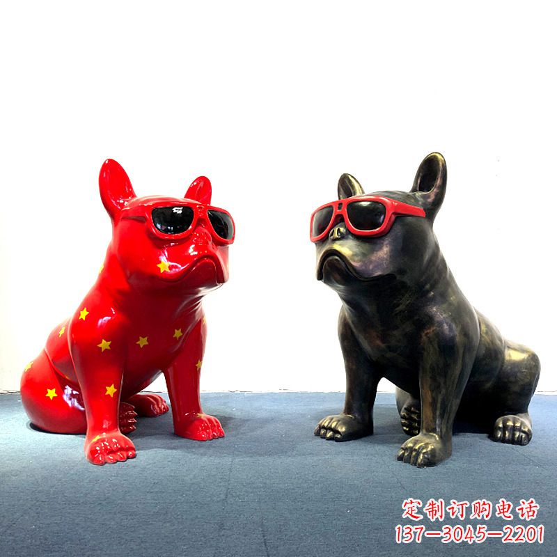 温州斗牛犬公仔,网红眼镜狗卡通美陈雕塑摆件