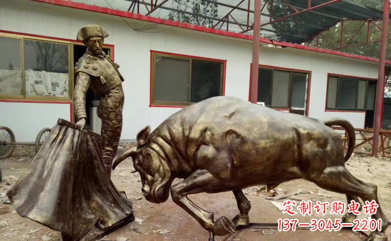 温州斗牛人物铜雕 (2)