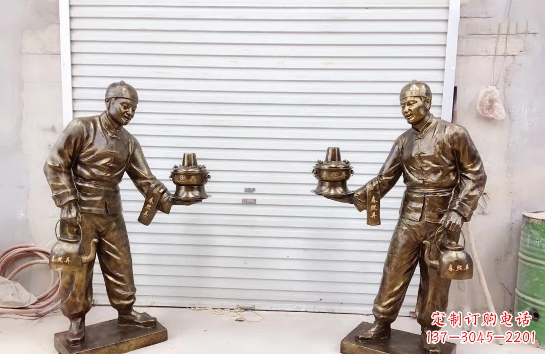温州端茶店小二铜雕塑