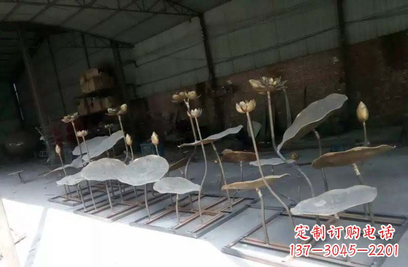 温州精美锻铜荷花荷叶雕塑
