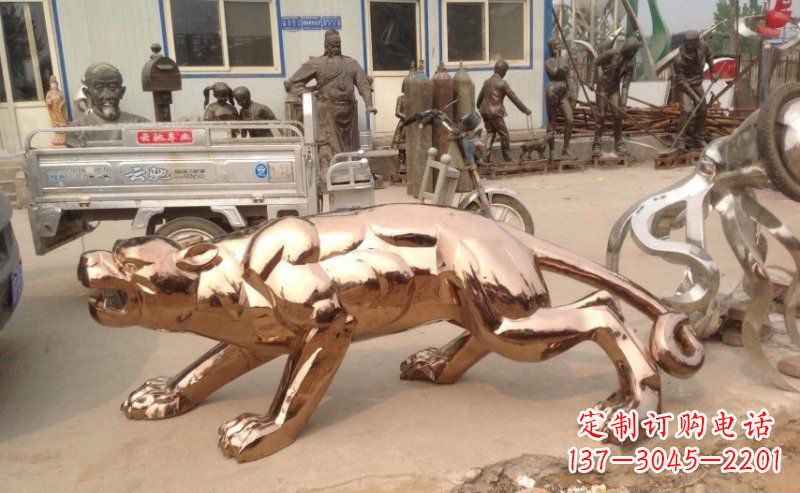 温州锻造不锈钢豹子雕塑
