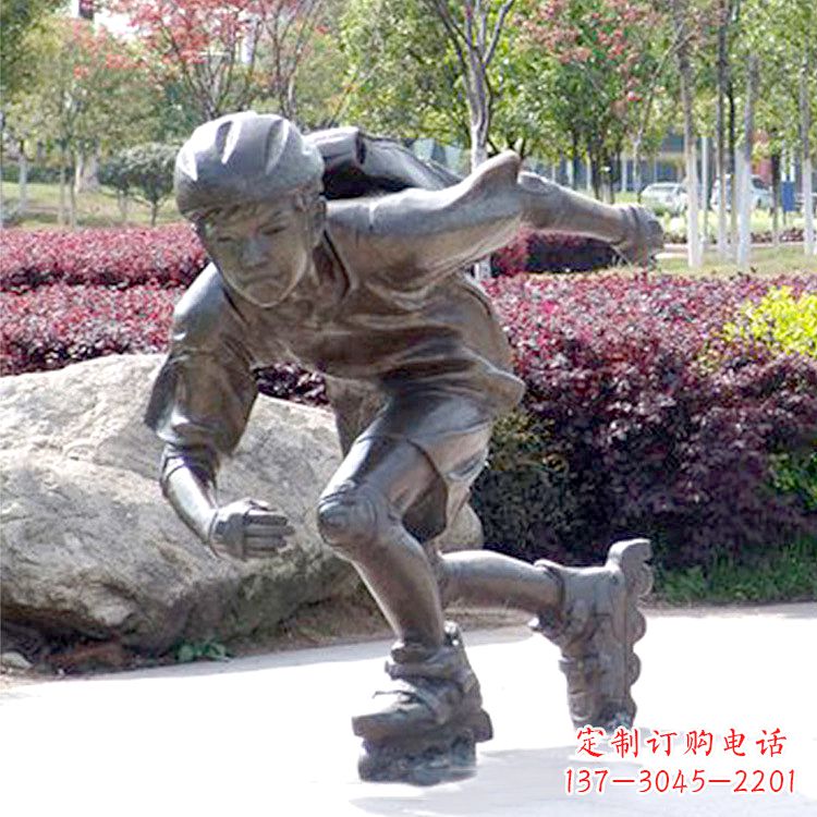 温州精致童话，铜雕刻儿童滑旱冰园人物情景