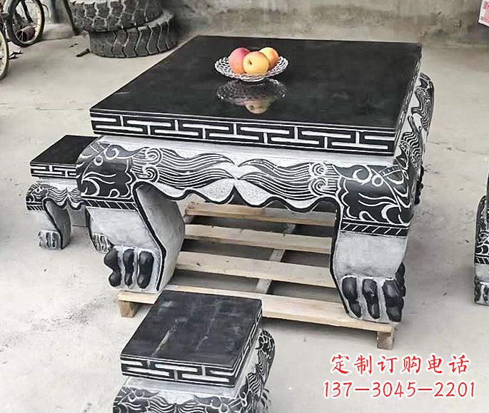 温州中领雕塑方形仿古石桌凳