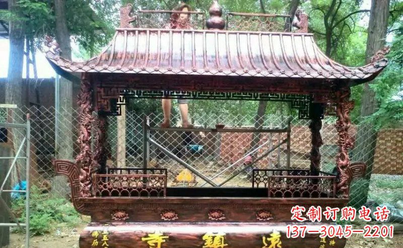 温州方形寺庙香炉铜雕 (4)