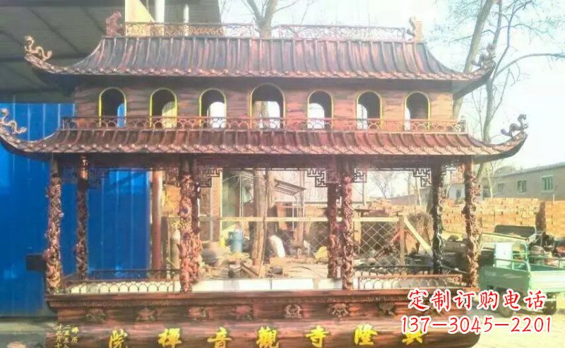 温州方形寺庙古典香炉铜雕塑