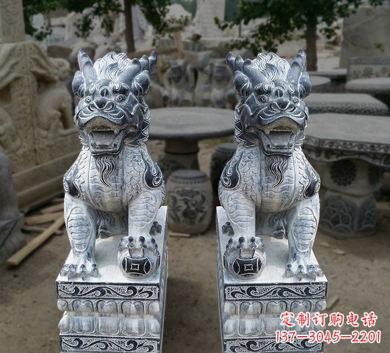 温州仿古踩球麒麟石雕