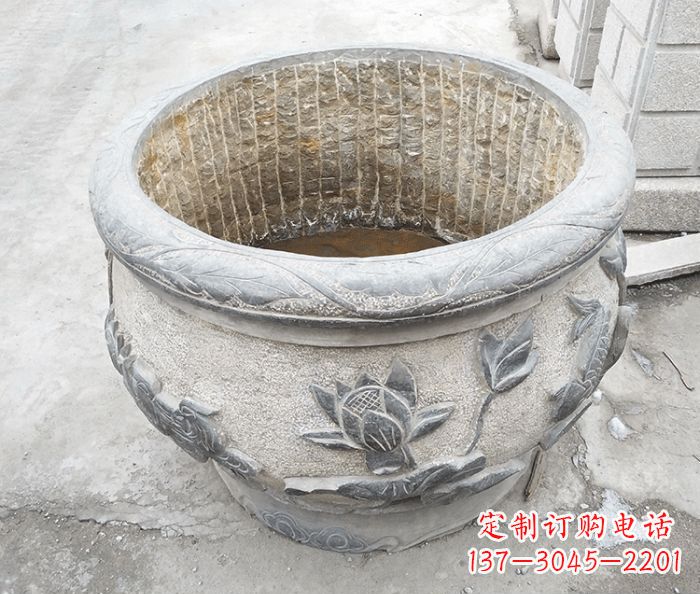 温州仿古荷花鲤鱼雕塑石水缸