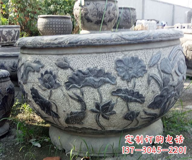 温州仿古荷花石浮雕水缸 (2)