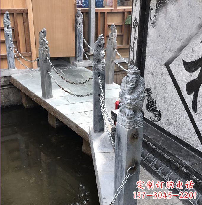 温州仿古胡人拴马柱栏杆公园石雕