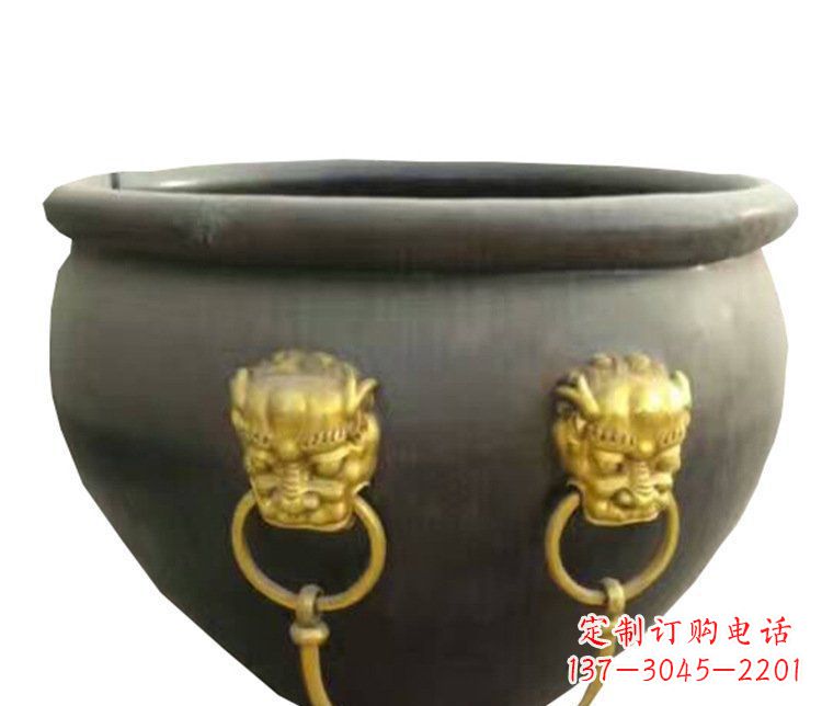 温州仿古鎏金狮子头水缸铜雕塑