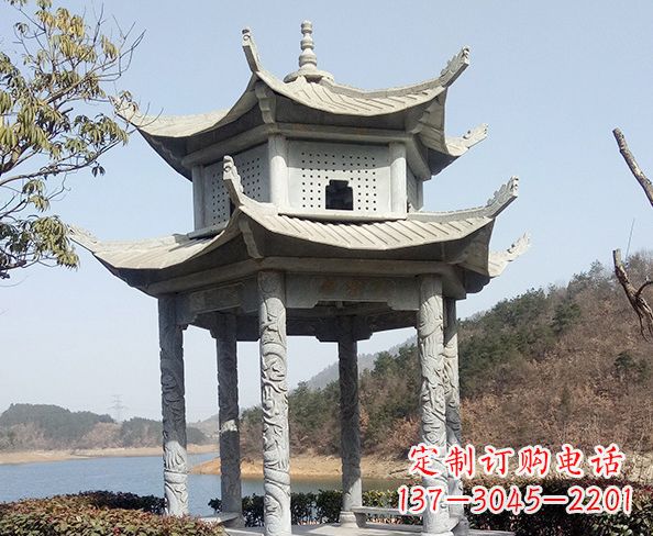 温州仿古六角双层凉亭石雕