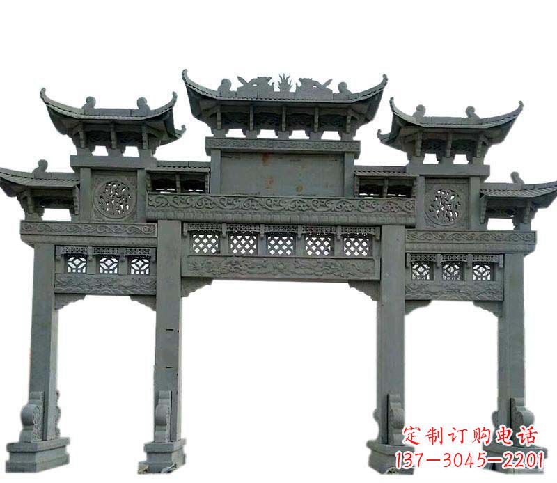 温州仿古三门大理石牌坊石雕