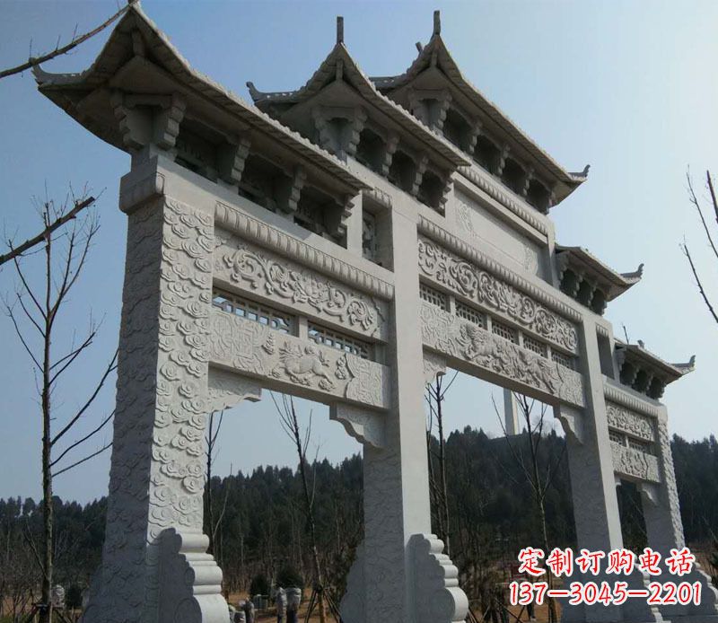 温州仿古三门牌坊景观石雕