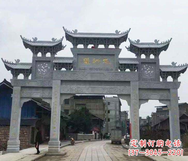 温州仿古三门五楼牌坊石雕