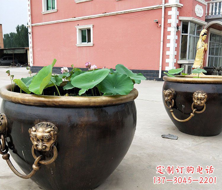 温州仿古狮子头水缸铜雕塑 (2)