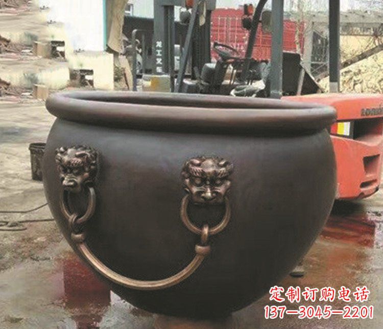 温州非凡形态的铜雕狮子头水缸