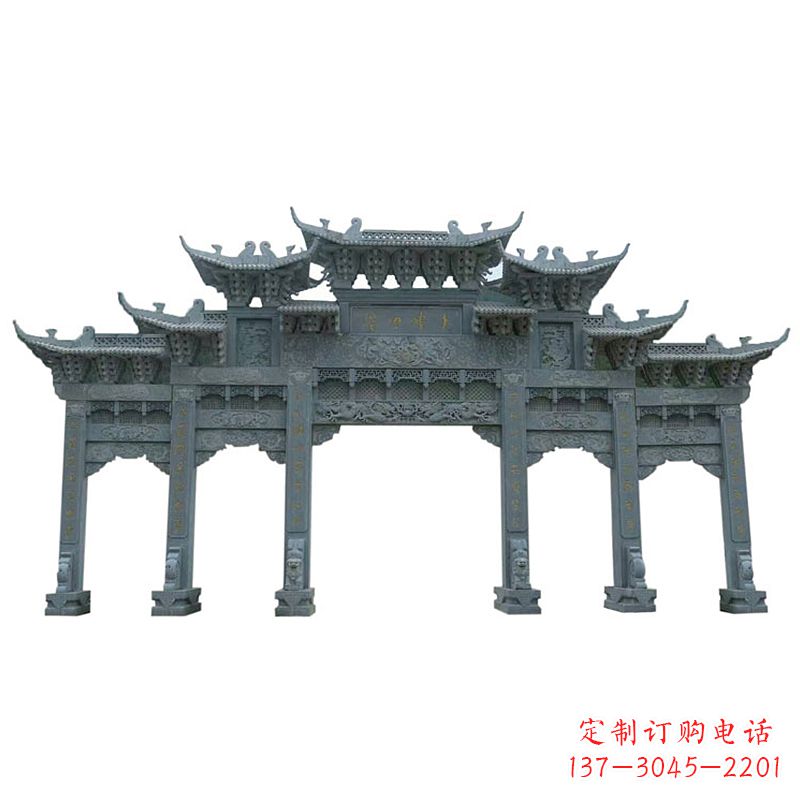 温州仿古石雕牌楼五门石牌坊