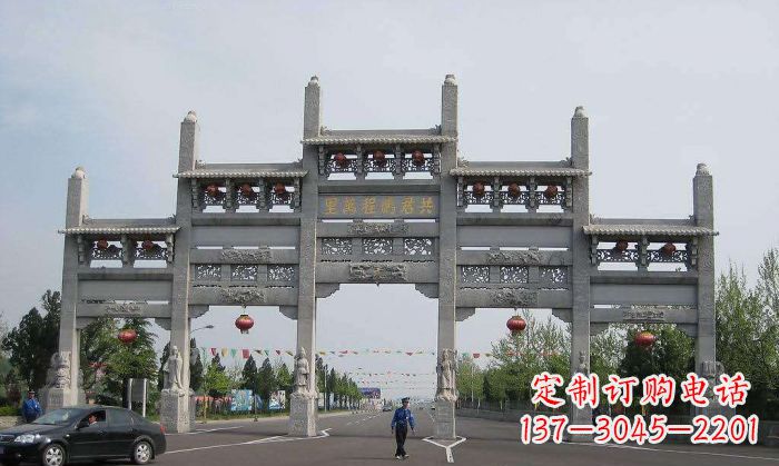 温州仿古五门石雕牌坊 (2)