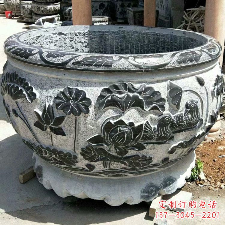 温州仿古圆形鱼缸石雕