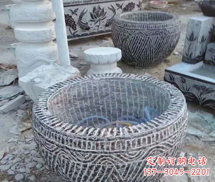 温州精美仿古石雕水缸