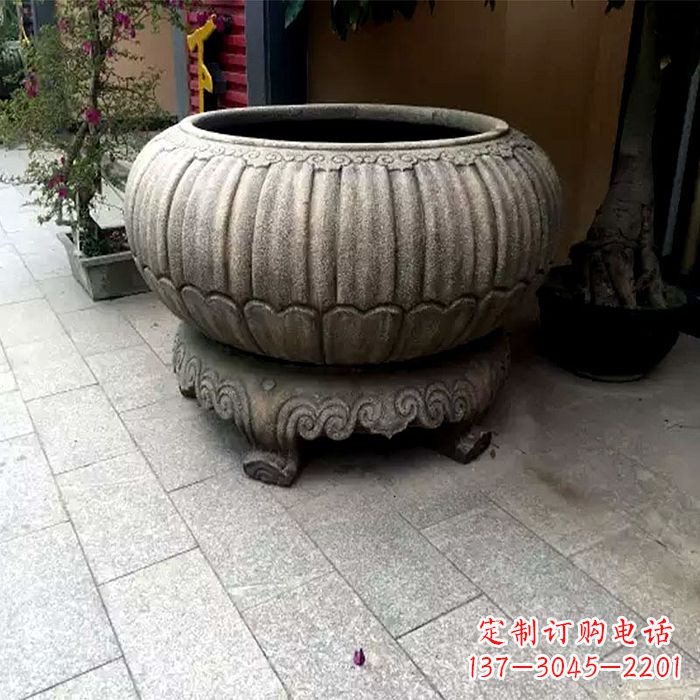 温州仿古做旧石雕花盆水缸