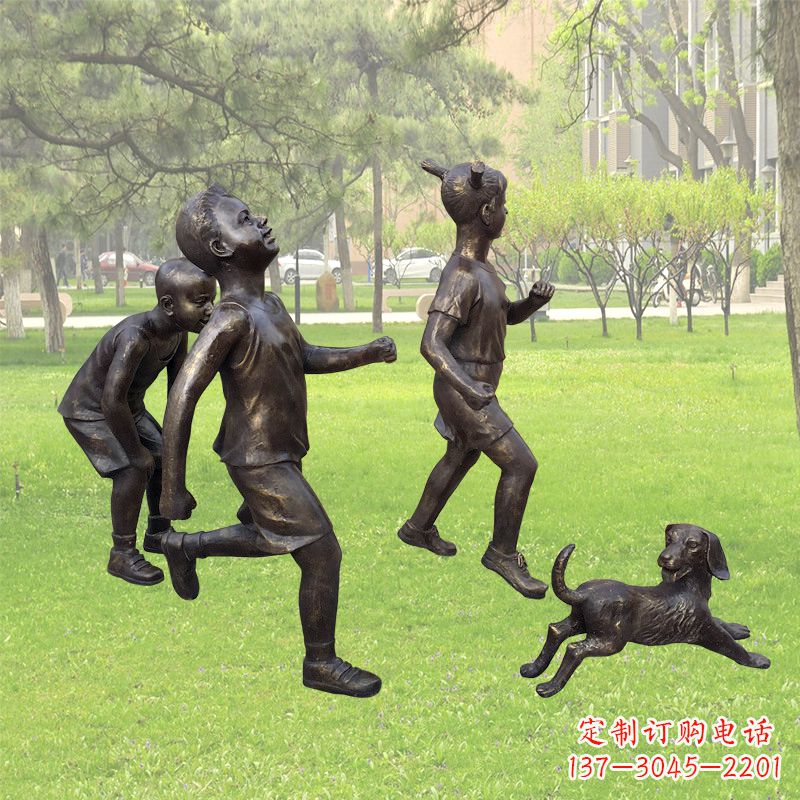 温州仿铜跑步小孩雕塑