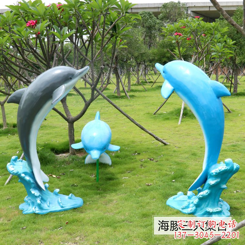 温州精致仿真玻璃钢海豚雕塑