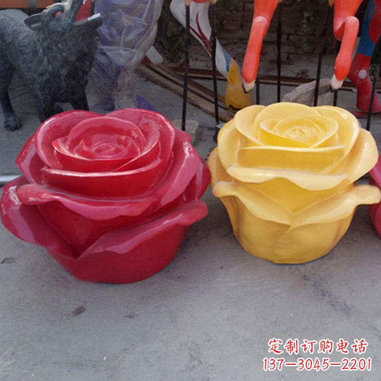 温州仿真玻璃钢玫瑰花雕塑商场美陈
